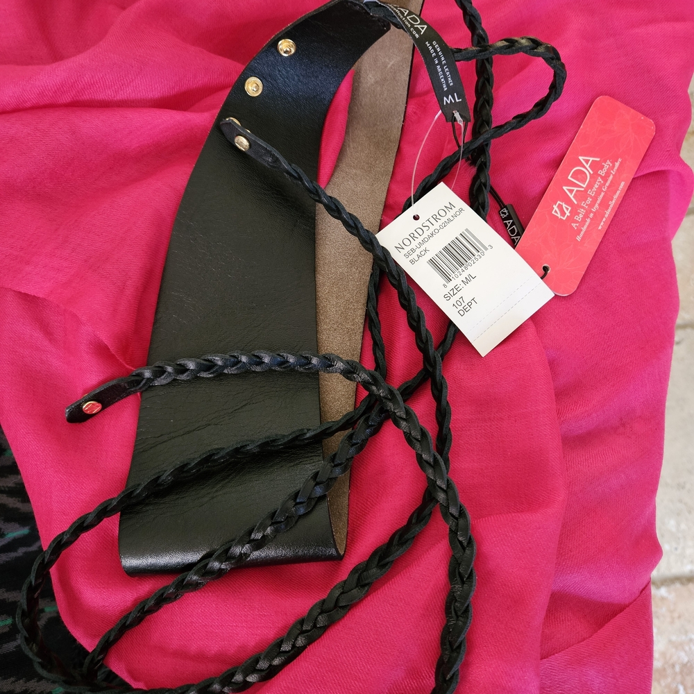 Ada Black Braided Leather Wrap Belt with Gold Studs